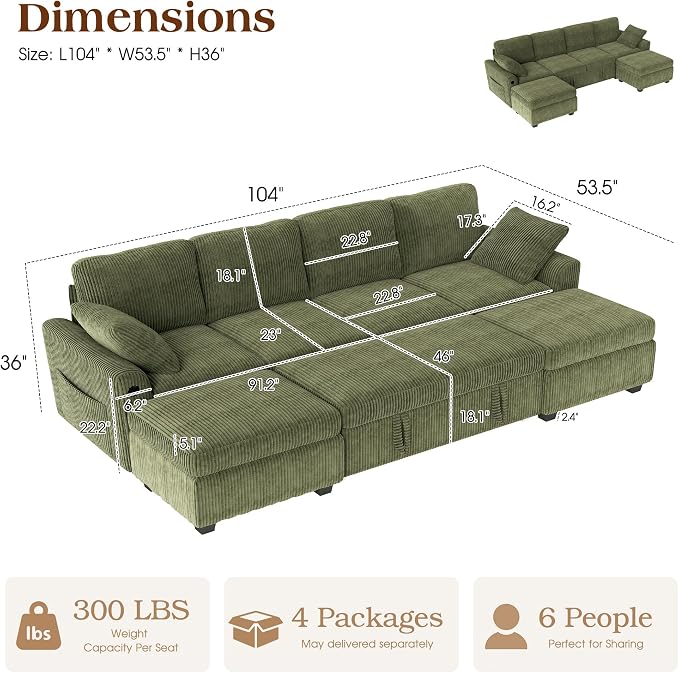 Ihanherry 6-Seater Large Sectional Sofa Bed - Image 2