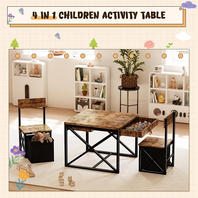 Kids Table and 2 Chairs Set, 4 in 1 Toddler Activity Table and Chairs Set - Image 5