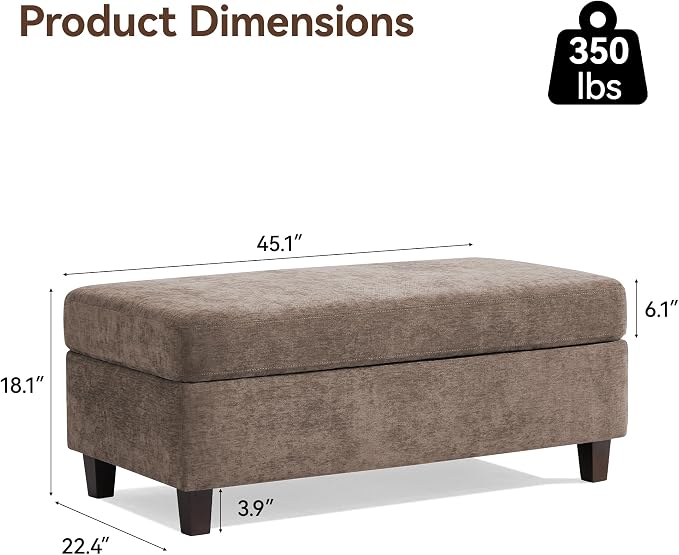 45 Inch Large Storage Ottoman Bench - Image 2