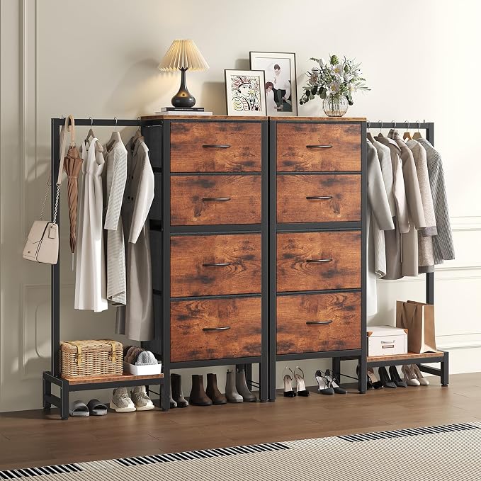 DUMOS Dresser with Hanging Rack, 4-in-1 Fabric Dresser - Image 9