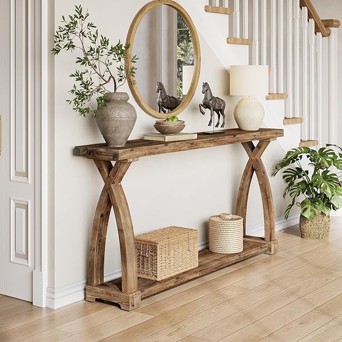 Solid Wood Console Table for Entryway, 63-Inch Narrow Farmhouse Couch Table - Image 4