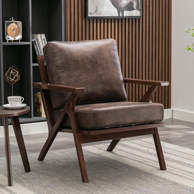 Bonzy Home Accent Chairs for Living Room, PU Leather Mid Century Modern Wood by BonzyHome