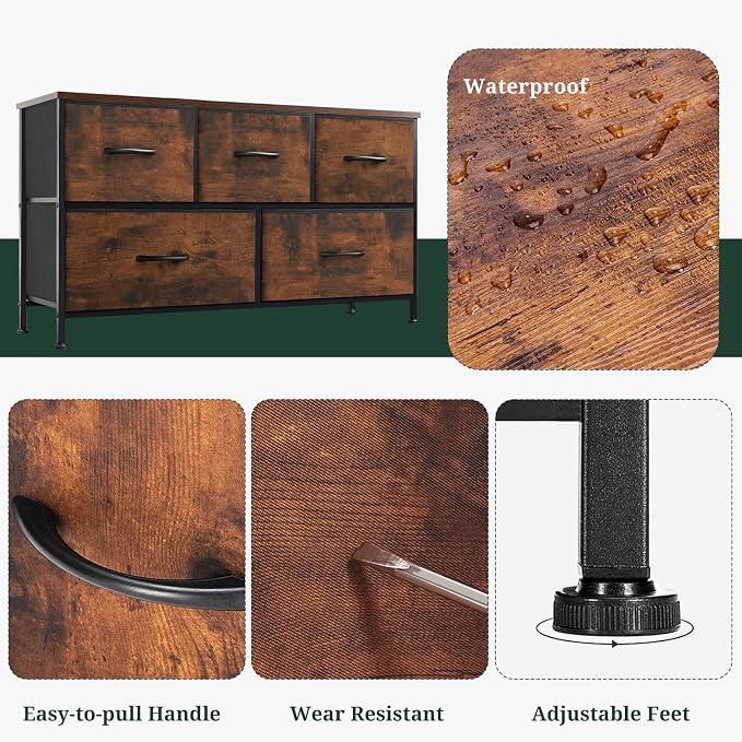 5-Drawer Dresser for Bedroom, Anti-Tip Wide Storage Organizer Fabric Chest of - Image 7