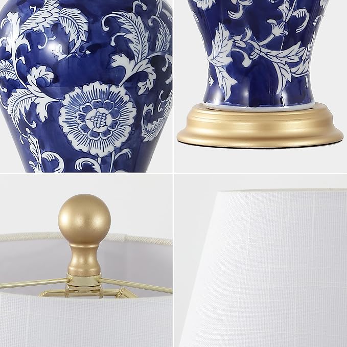 JONATHAN Y 24" Navy/White French Country Ceramic Floral Urn Table Lamp - Image 6