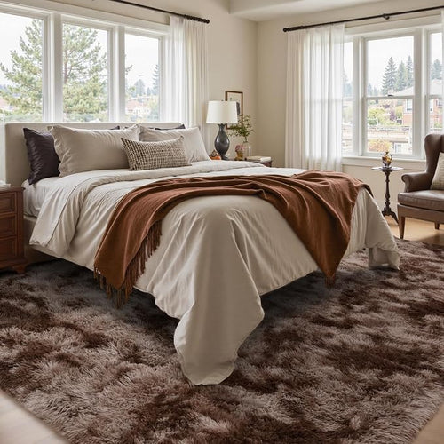 4x6 Ft Shag Brown Area Rug for Bedroom Living Room, Tie-Dyed Ultra Soft Fluffy - Image 2