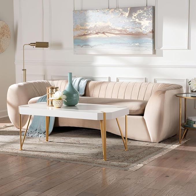 Adanna Glam Luxe Champagne Beige Velvet Fabric Sofa Elegant Modern Living Room - Image 7