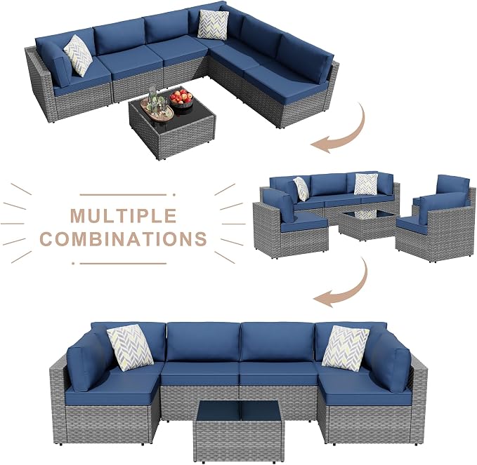 7-Piece Outdoor Patio Furniture Set, Modular PE Rattan Sectional Sofa - Image 6