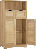 Iwell Storage Cabinet with 2 Drawers & Adjustable Shelves, Rattan Cabinet by IWELL