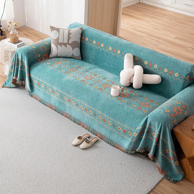 DREAMINGO Teal Boho Couch Cover Western Sofa Covers - Image 7