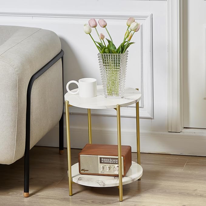 Gawicpy 2 Tier Round Side Table, Folding End Tables Coffee Table Simplistic - Image 6