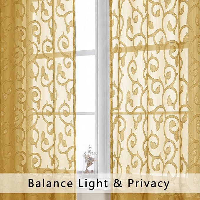 OWENIE Furman Semi Sheer Curtains 72 Inch Length 2 Panels Set, Jacquard Pattern - Image 3