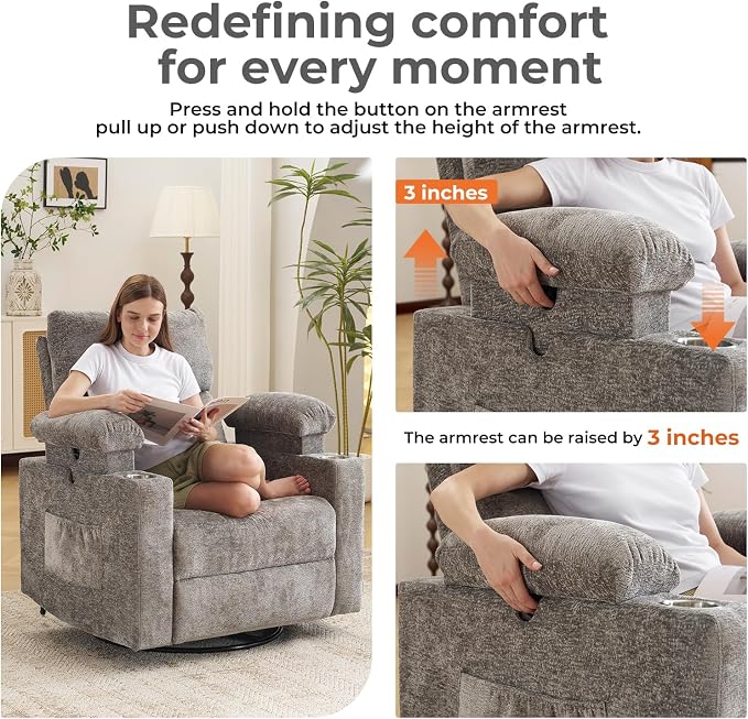 Rocking Chair Nursery with Adjustable Armrests, Electric Glider Recliner - Image 4