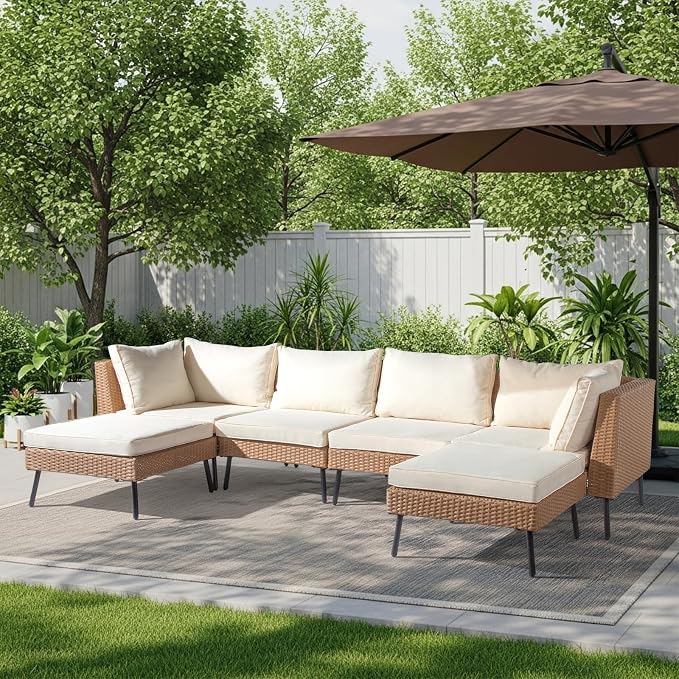 VINGLI 6-Piece Patio Furniture Set, All-Weather Wicker Outdoor Sectional Sofa - Image 2