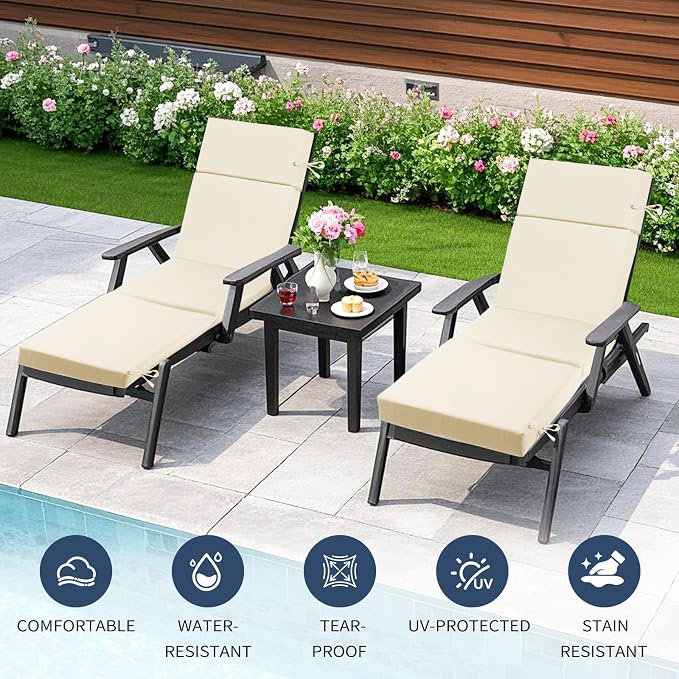 2 Pcs Outdoor Chaise Lounge Cushion 72" x 21" x 3", 4-Section Folding Patio - Image 4