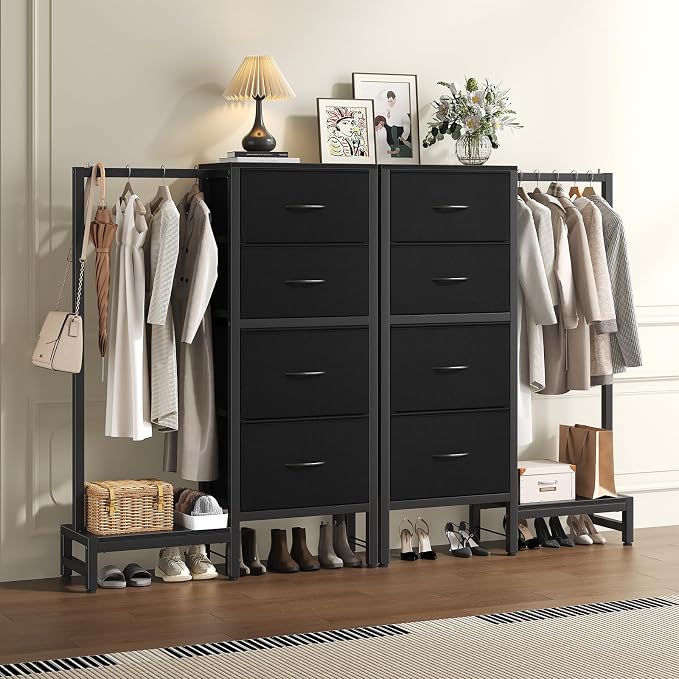 DUMOS Dresser with Hanging Rack, 4-in-1 Black Fabric Dresser - Image 8