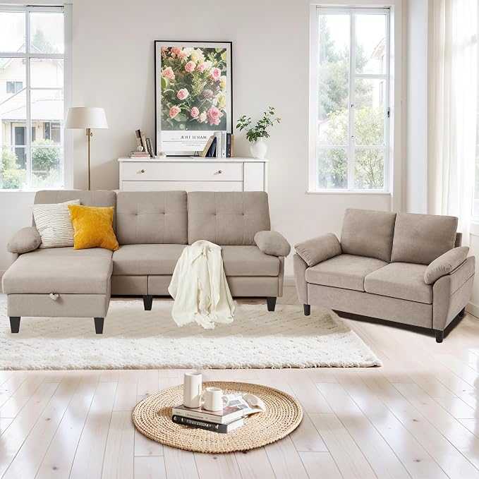 84" Convertible Sectional Sofa Set, 3 Seat L Shaped Couch by soscana