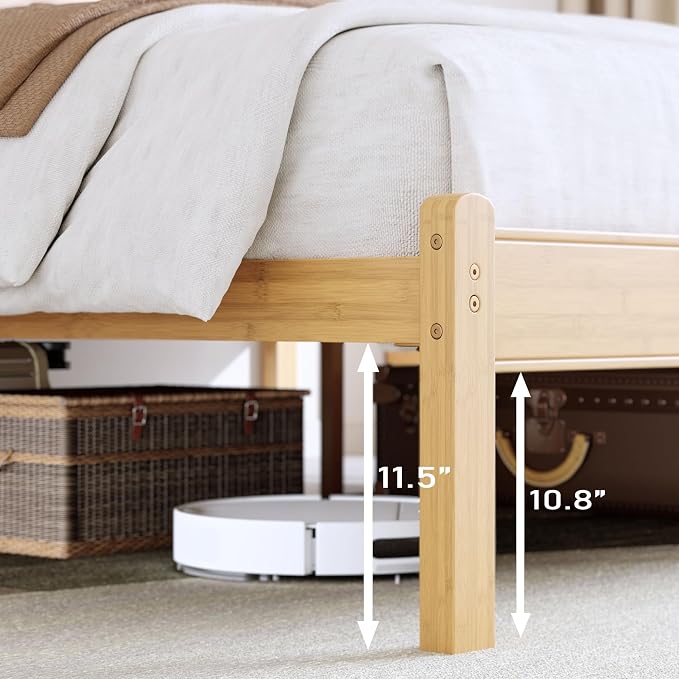 BOSRII 14in High Solid Bamboo Wood Platform Queen Size Bed Frame - Image 7
