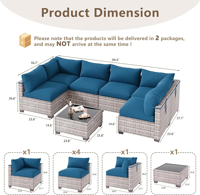 LOUVIXA 7 Piece Outdoor Patio Furniture Set, Outdoor Sectional Sofa, Wicker - Image 2