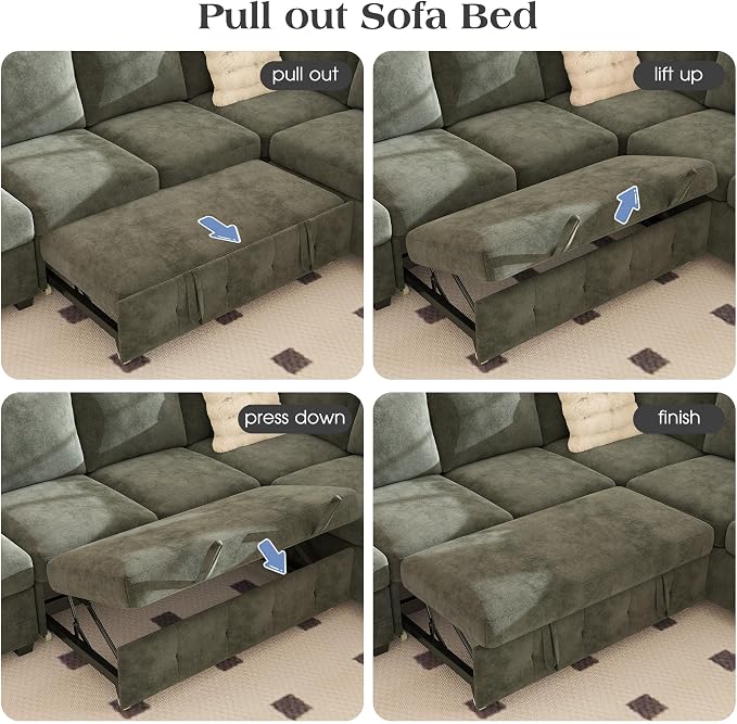 Ihanherry L-Shaped Sectional Sofa Bed, 6-Seater Convertible Pull Out Sleeper - Image 7