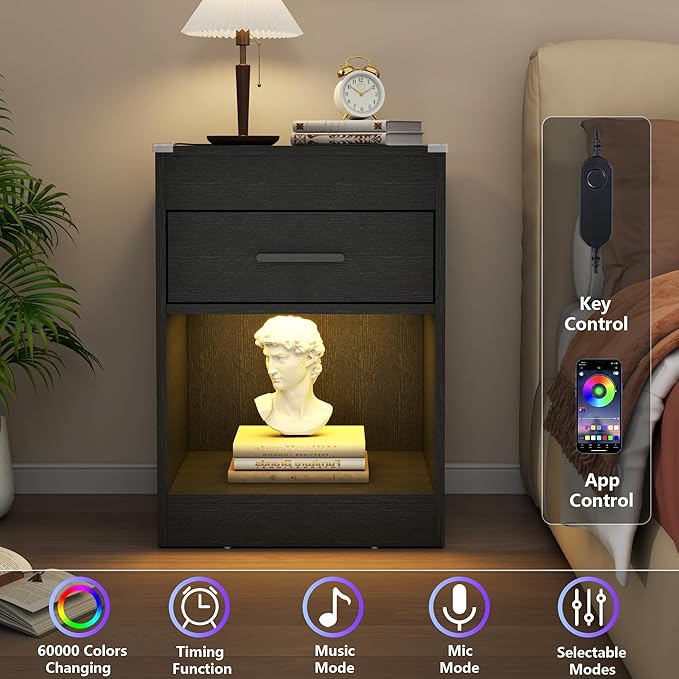 Gyfimoie Led Night Stand with Charging Station & RFID Lock Cabinet, Smart - Image 5