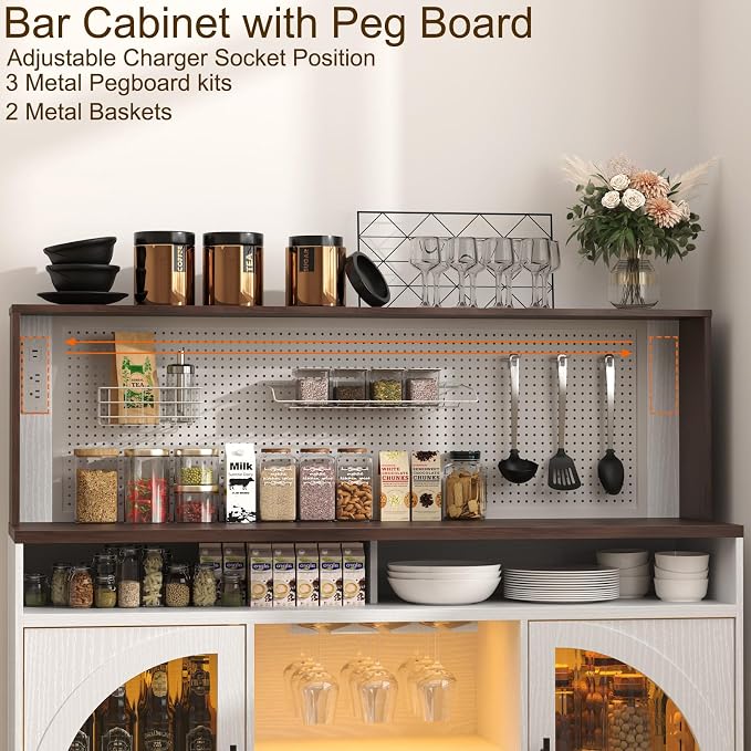 54" Coffee Bar Cabinet with Pegboard, Baskets & Movable Charging Station - Image 3