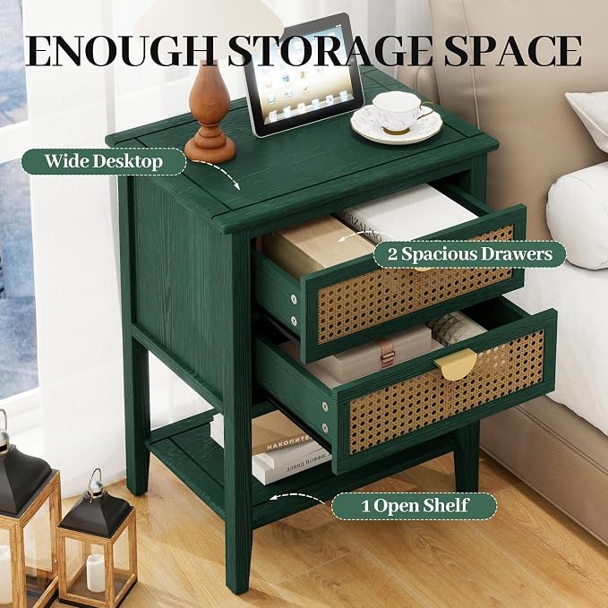 22" Green Coffee Side Tables, Boho Accent Storage Cabinets - Image 3