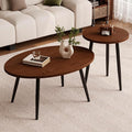 2 Pcs Small Oval Coffee Table, 31.5" Retro Walnut Coffee Tables Nesting Tables by Home