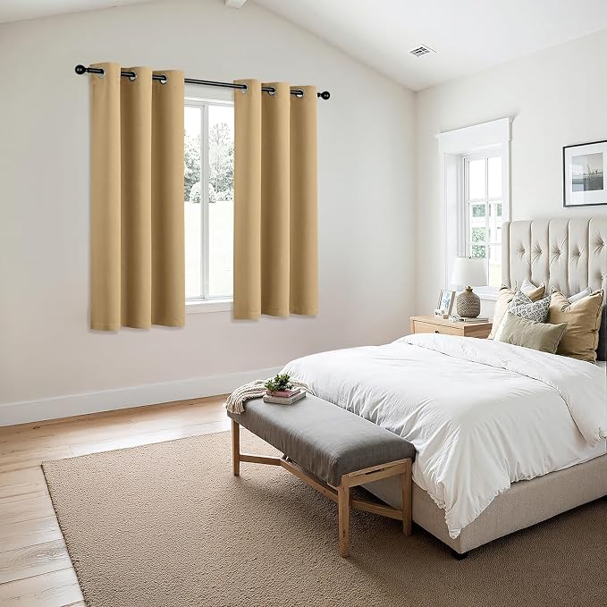 MIULEE Gold Blackout Curtains for Bedroom Living Room 63 Inches Long 2 Panels - Image 6