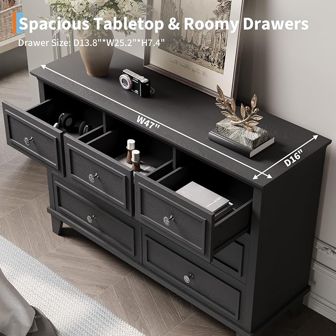 IDEALHOUSE 7 Drawer Dresser, Large Wooden Storage Chest of Drawers - Image 5