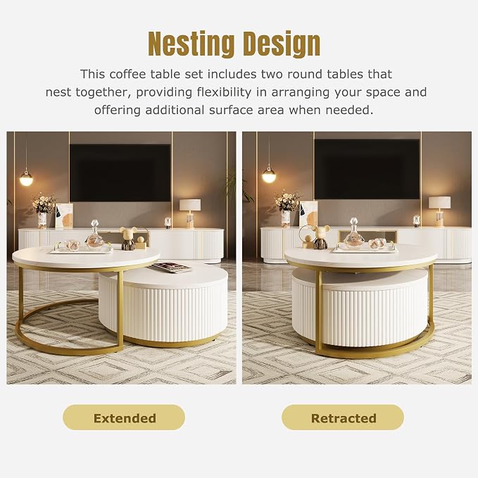 Modern Round Nesting Coffee Table Fluted - Image 7