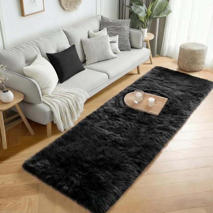 PAGISOFE Black Runner Rugs for Bedroom, Living Room 2x6 Small Plush Fluffy Boys - Image 2