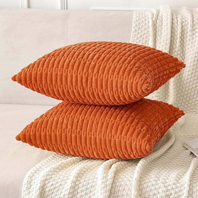 MIULEE Pack of 2 Orange Corduroy Decorative Pillow Covers 16x16 Inch Soft Boho - Image 5