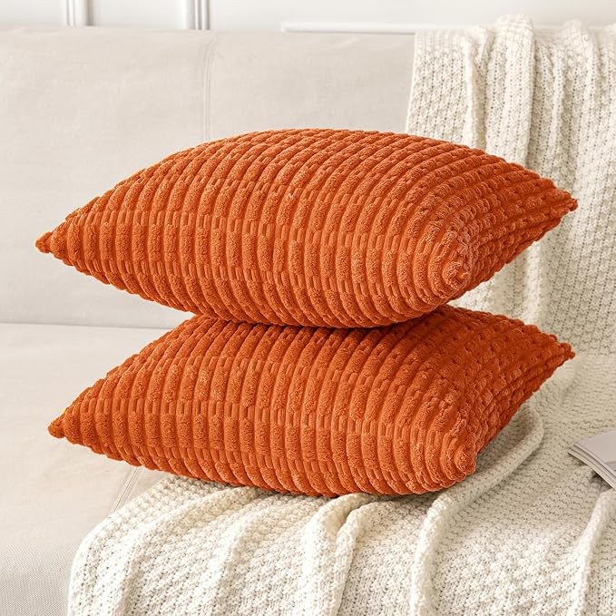 MIULEE Pack of 2 Orange Corduroy Decorative Pillow Covers 20x20 Inch Soft Boho - Image 5