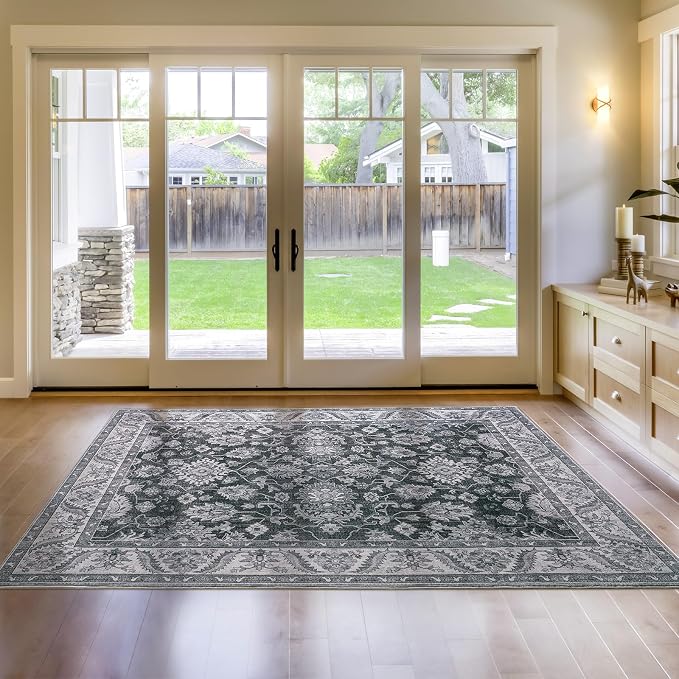 Area Rugs for Living Room, 4x6 Washable Rugs for Bedroom, Non-Slip Retro Floral - Image 7