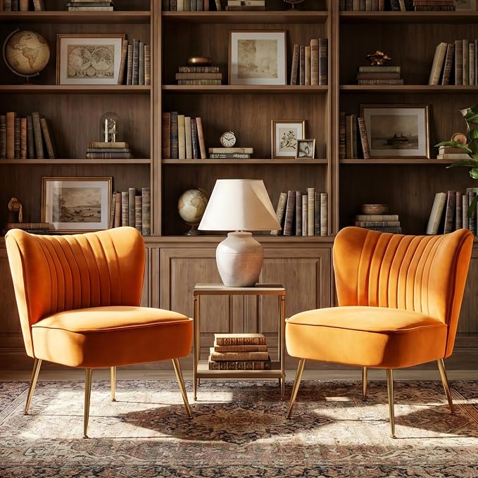 Velvet Accent Chairs Set of 2 for Comfy Living Room Armless Slipper Chair Mid - Image 7
