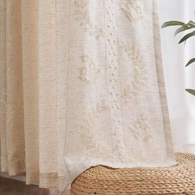 jinchan Belrose Linen Curtains for Bedroom Floral Curtains 108 Inch Length - Image 9