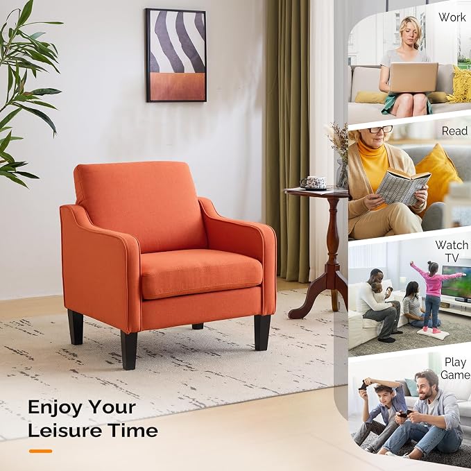 VINGLI Accent Chairs Set of 2 Living Room Chairs Burnt Orange Reading Chair - Image 7