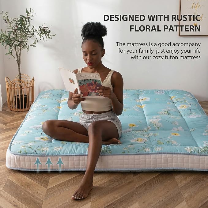 MAXYOYO Rustic Floral Korean Futon Mattress, Padded Japanese Floor Mattress - Image 4