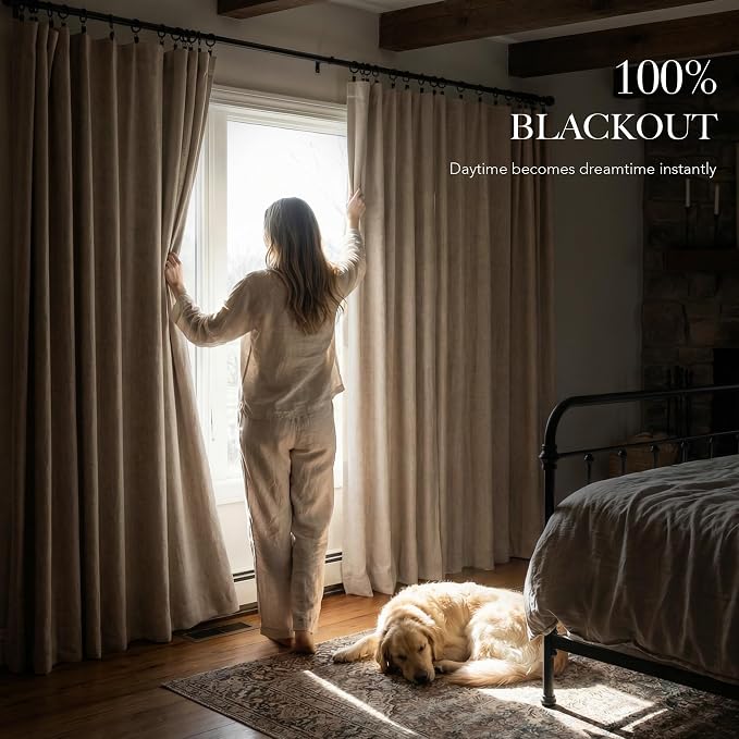 RYB HOME Burlap 100% Blackout Linen Curtains - Image 3