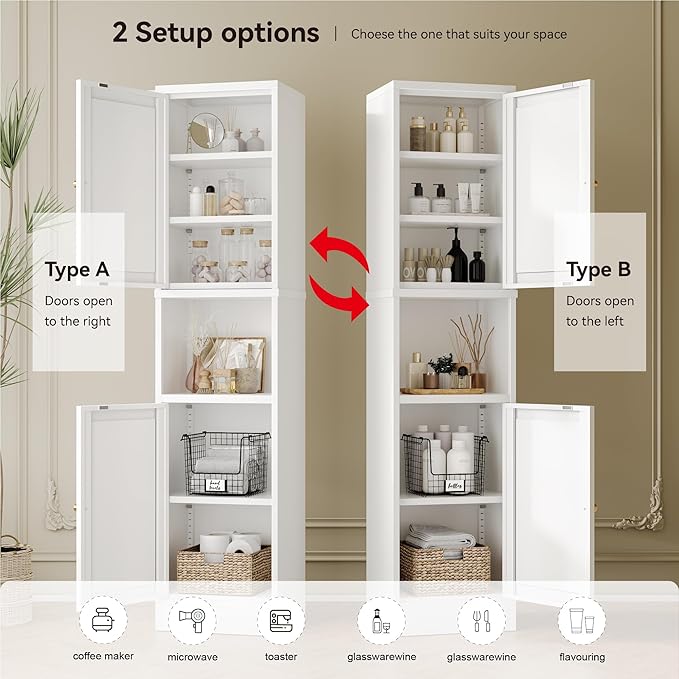 YAUWOH 2-Door Metal Storage Cabinet, Tall Slim Pantry Organizer - Image 5