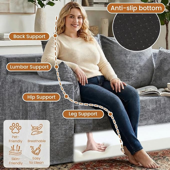 Loveseat Sofa Bed, Convertible Silky Velvet 5-in-1 Foldable Boneless Sleeper - Image 5