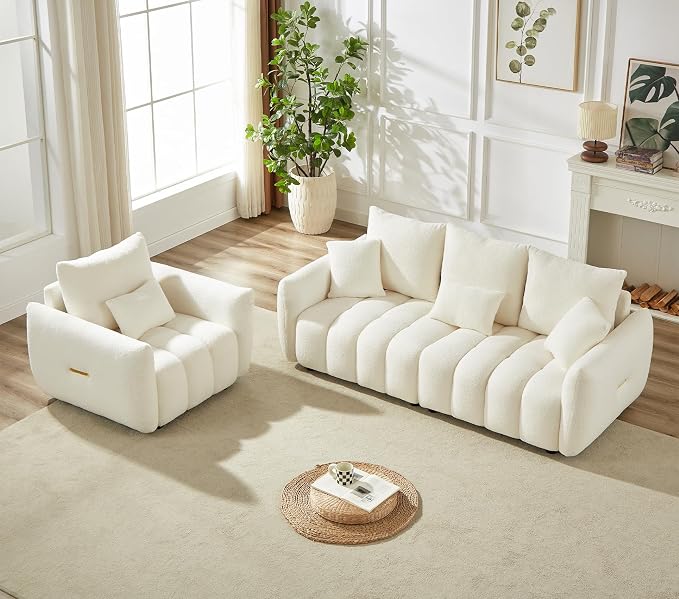 Antetek Set of 3 Teddy Sofa for Living Room, Modern 2 Units Deep Seat Sofa - Image 4