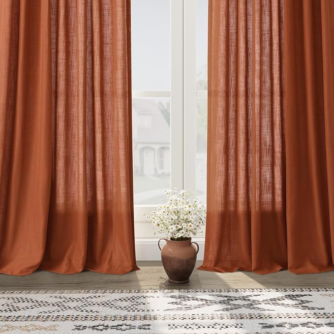 Nanspring Terracotta Linen Blend Semi Sheer Curtains 86 Inches Long 2 Panel Set - Image 7