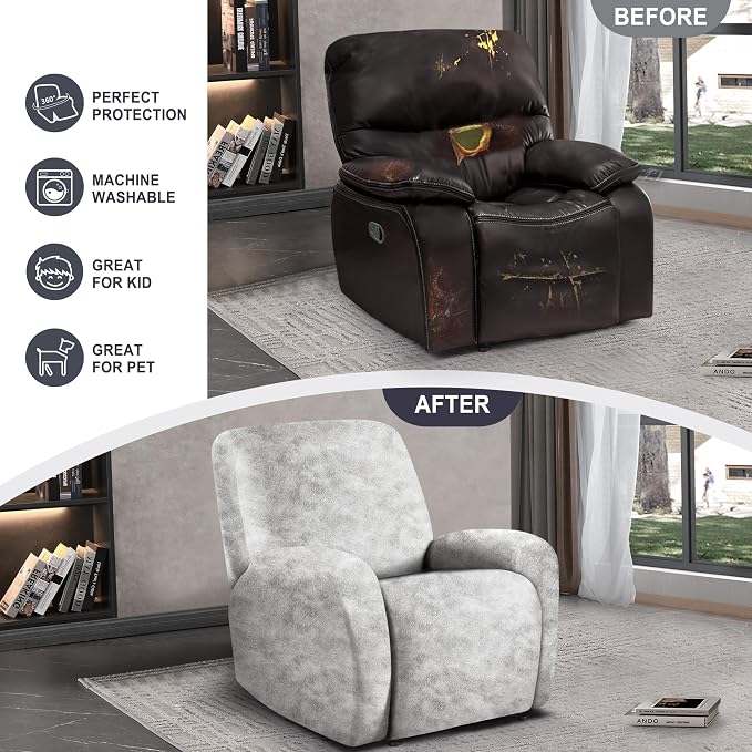 ANARACHON Leather Look Recliner Chair Covers, 4-Pieces Stretch Recliner Cover - Image 5