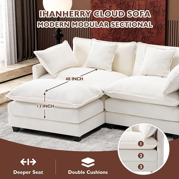 Ihanherry 77" L Shaped Modern Sofa Modular Sectional Cloud Couch - Image 3