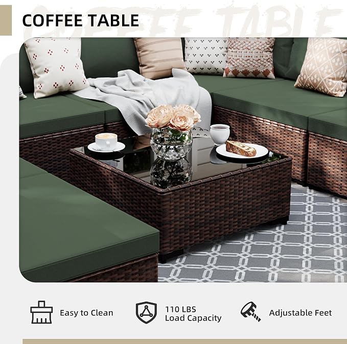 UPHA 9 Pieces Patio Furniture Sets, Wicker Outdoor Sectional Sofa Couch - Image 6