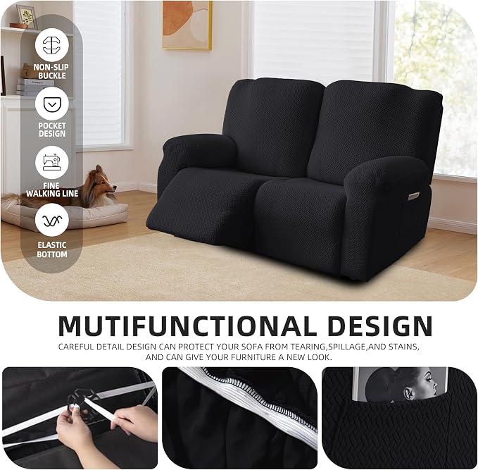 Genina Recliner Loveseat Covers, Stretch Reclining Sofa Covers, 2 Seater Couch - Image 4