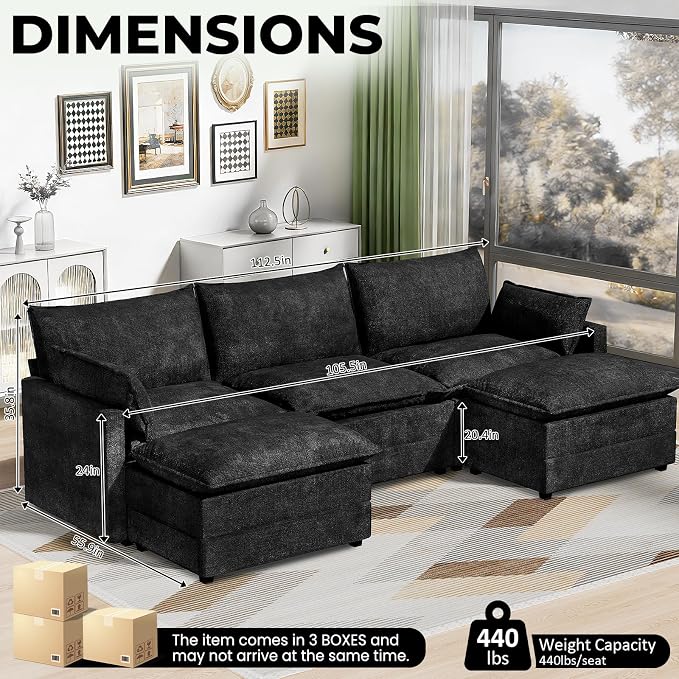 LEVELEVE 112.5" U-Shape Modular Sofa - Image 3