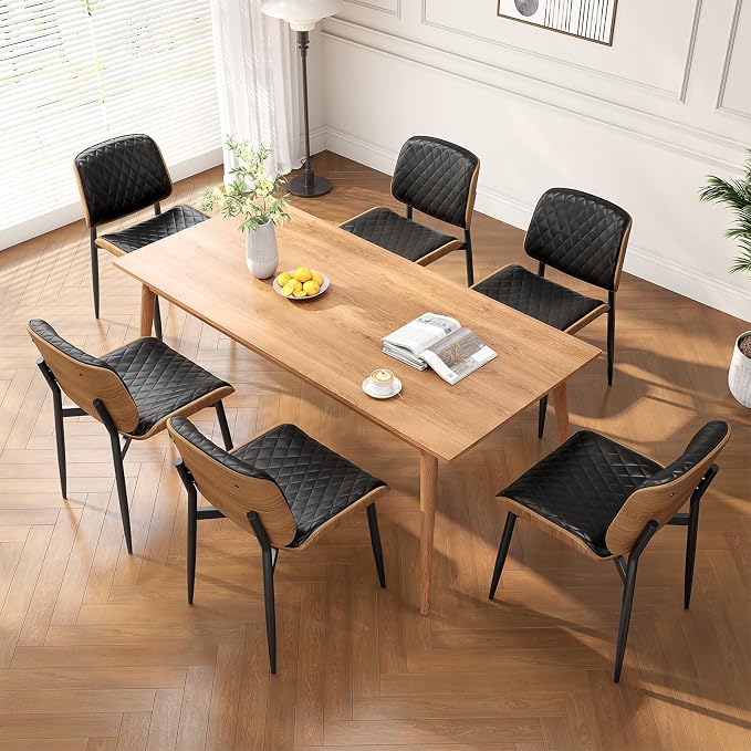 REONEY Dining Chairs Set of 8, Mid-Century Modern Upholstered PU Leather Chairs - Image 8