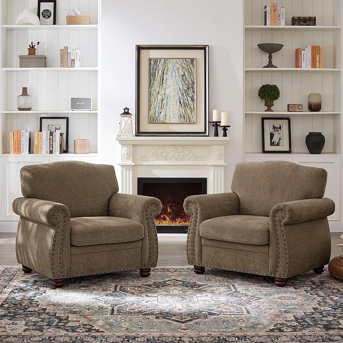 ONBRILL Nailhead Trim Armchair, Rolled Arm Accent Chair - Image 6